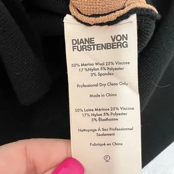 Diane Von Furstenberg Small Merino Wool Blend Sweater Dress Tan Black Colorblock - Picture 10 of 11